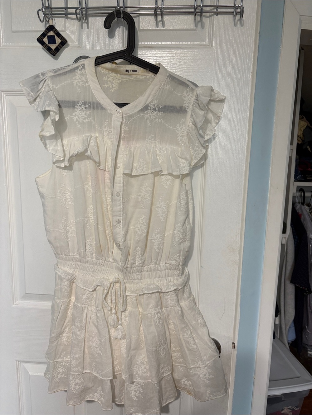Sleeveless White Ruffle Tie-Waist Romper